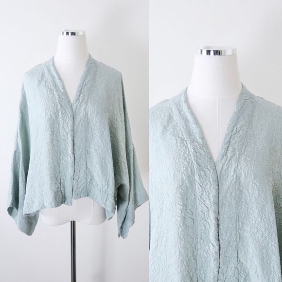 bryn Walker Jackets & Blazers - bryn walker Size S Silk Jacquard Kimono Jacket Wide Sleeve Short Light Blue